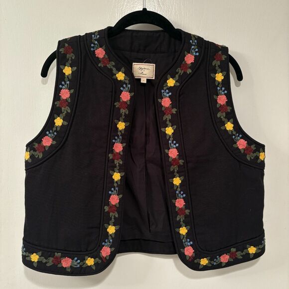 Sezane x Aimie Floral Embroidered Sleeveless Vest Black 34 - Picture 2 of 8